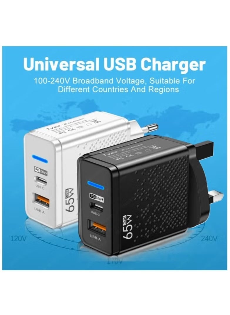 JAJEEK 65W GaN Charger USB-C Power Adapter Dual Type A & C Wall Charging Plug | GaN Charger Compatible with Steam Deck, iPhone, iPad, OnePlus, Huawei, Lenovo, HP, Asus, Xiaomi, Samsung - Image 3