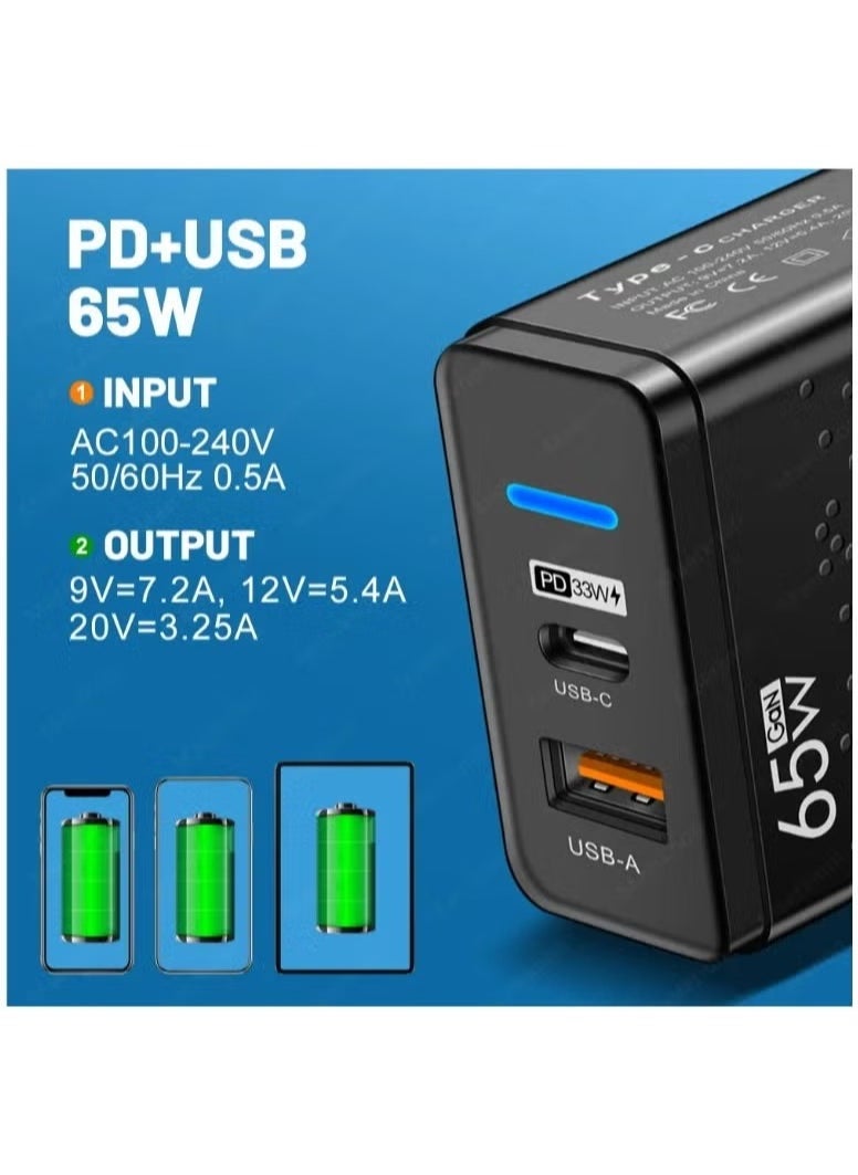 JAJEEK 65W GaN Charger USB-C Power Adapter Dual Type A & C Wall Charging Plug | GaN Charger Compatible with Steam Deck, iPhone, iPad, OnePlus, Huawei, Lenovo, HP, Asus, Xiaomi, Samsung - Image 4