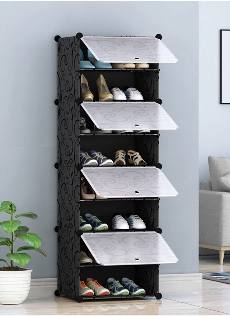 Roman Gifts Portable Shoe Rack Organizer 4 Cube 8 Tiers Plastic Shoes Tower Shelf Storage Cabinet with Doors, Expandable Free Standing Shoe Modular Cabinet Rack for Closet Entryway Bedroom Hallway  - Image 1