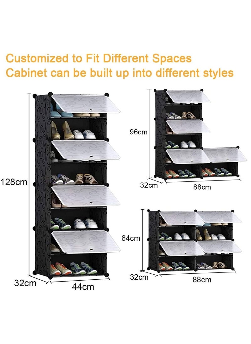 Roman Gifts Portable Shoe Rack Organizer 4 Cube 8 Tiers Plastic Shoes Tower Shelf Storage Cabinet with Doors, Expandable Free Standing Shoe Modular Cabinet Rack for Closet Entryway Bedroom Hallway  - Image 5