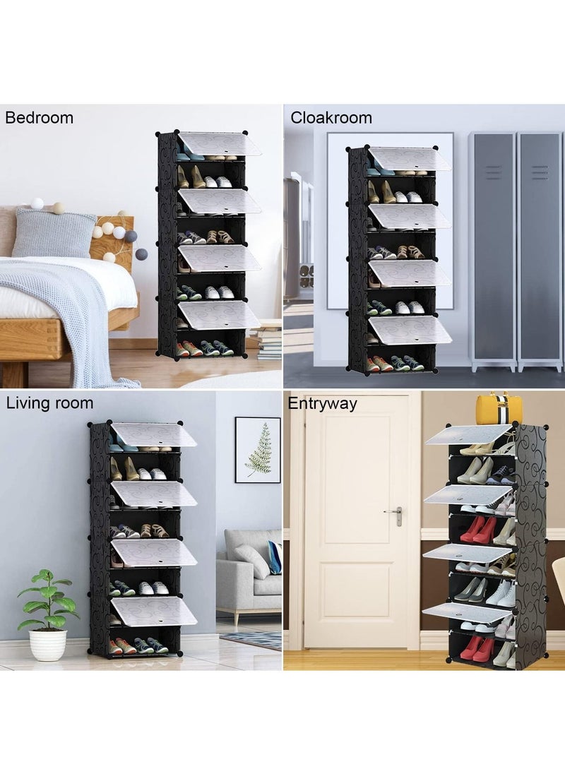 Roman Gifts Portable Shoe Rack Organizer 4 Cube 8 Tiers Plastic Shoes Tower Shelf Storage Cabinet with Doors, Expandable Free Standing Shoe Modular Cabinet Rack for Closet Entryway Bedroom Hallway  - Image 2