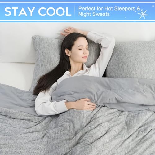 CHOSHOME Cooling Comforter California King Size, Cooling Blanket with Q-Max 0.45 Arc-Chill Cooling Fiber for Hot Sleeper and Night Sweats, Cool Thin Soft Summer Comforter for Bed, (96" x 102", Grey) - Image 4
