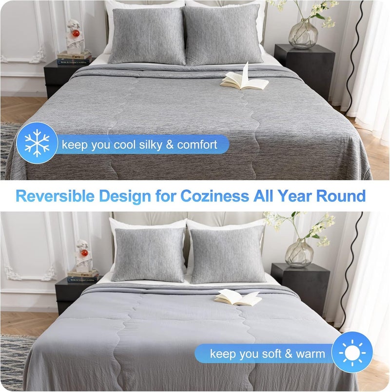 CHOSHOME Cooling Comforter California King Size, Cooling Blanket with Q-Max 0.45 Arc-Chill Cooling Fiber for Hot Sleeper and Night Sweats, Cool Thin Soft Summer Comforter for Bed, (96" x 102", Grey) - Image 5