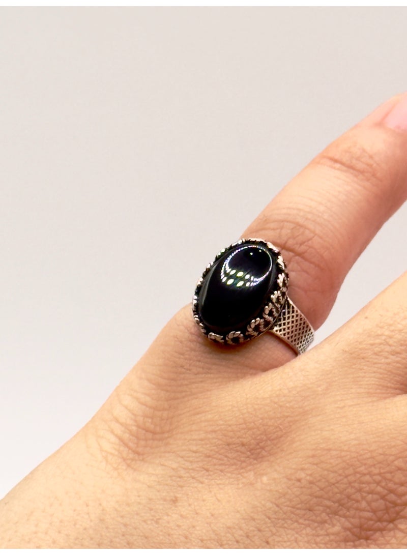 بهنس خاتم عقيق يماني اصلي فضة 925 رجالي عقيق اسود ، خواتم عقيق يمني  رجالي ملكي فاخر هدايا رجالية احجار كريمة هدية للرجال ، حجر عقيق يماني ، عقيق رجالي حجر كريم هدايا للاولاد هدايا للشباب هديه للاولاد ، هدية للزوج ، هدية للاب ، جديد - Image 2