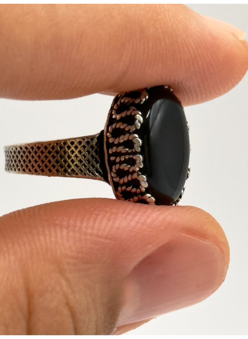 بهنس خاتم عقيق يماني اصلي فضة 925 رجالي عقيق اسود ، خواتم عقيق يمني  رجالي ملكي فاخر هدايا رجالية احجار كريمة هدية للرجال ، حجر عقيق يماني ، عقيق رجالي حجر كريم هدايا للاولاد هدايا للشباب هديه للاولاد ، هدية للزوج ، هدية للاب ، جديد - Image 3