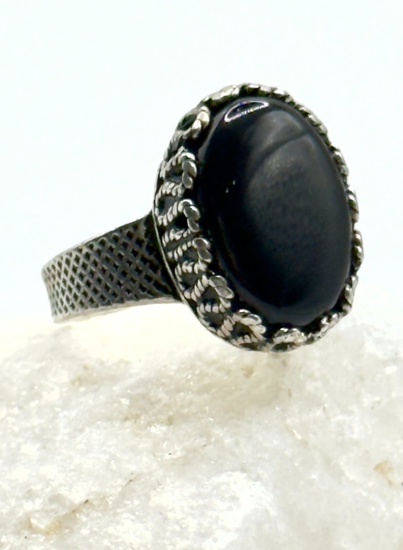 بهنس خاتم عقيق يماني اصلي فضة 925 رجالي عقيق اسود ، خواتم عقيق يمني  رجالي ملكي فاخر هدايا رجالية احجار كريمة هدية للرجال ، حجر عقيق يماني ، عقيق رجالي حجر كريم هدايا للاولاد هدايا للشباب هديه للاولاد ، هدية للزوج ، هدية للاب ، جديد - Image 1
