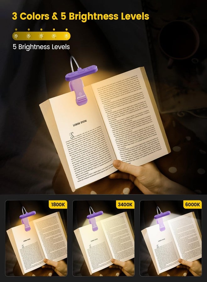 Glocusent Horizontal ET-Head Book Light for Reading in Bed, Eye-Caring Clip-On, 3 Colors, 5 Brightnesses, Rechargeable, Long Lasting, 1.4Oz, Perfect for Book Lovers - Image 3