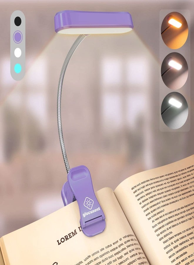 Glocusent Horizontal ET-Head Book Light for Reading in Bed, Eye-Caring Clip-On, 3 Colors, 5 Brightnesses, Rechargeable, Long Lasting, 1.4Oz, Perfect for Book Lovers - Image 1
