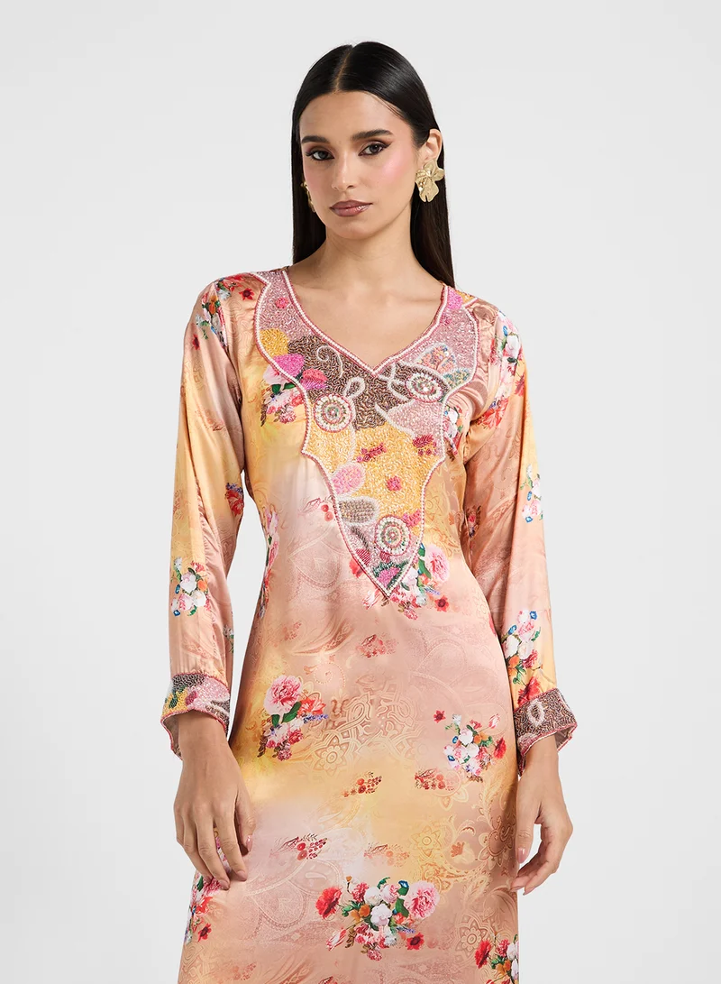 ARABIAN CLOSET Embellished Belted Jalabiya
