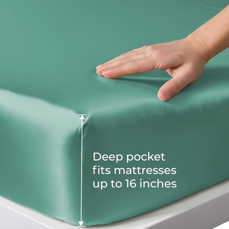 LINENWALAS King Fitted Sheet 150x200 cm, 100% Organic Bamboo Silk Bed Sheet for King Size Bed, Up to 40 cm Deep Pocket Bottom Sheet, Soft, Cooling Hypoallergenic Bedding (Aqua) - Image 3