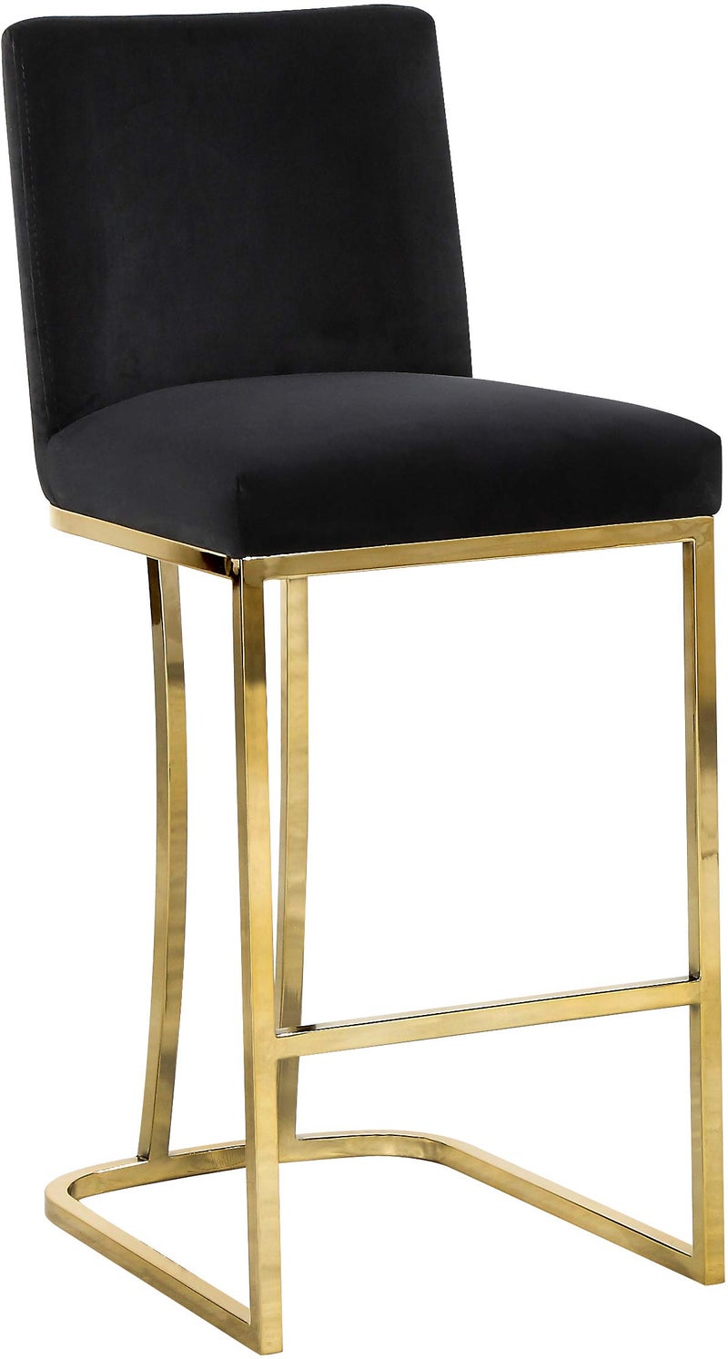Meridian Furniture Heidi Collection Modern  Contemporary Velvet Upholstered Counter Stool with Polished Gold Metal Legs 16 W x 195 D x 365 H Black