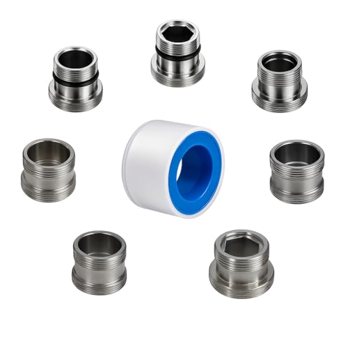 XNTONG 7 Pieces Faucet Adapter Kit Sink Adapter for Faucet Male Thread M16 M165 M185 M20 M22 M24 M28 to M22 Male Faucet Connector with Washer and PTFE TapeCheck size chart before purchase - Image 1