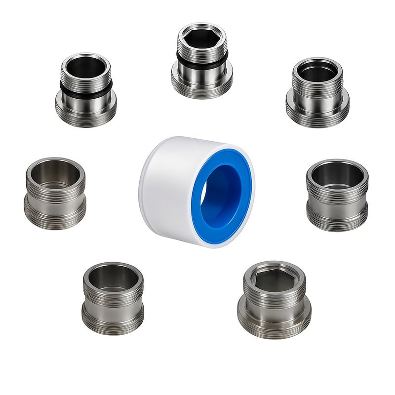 XNTONG 7 Pieces Faucet Adapter Kit Sink Adapter for Faucet Male Thread M16 M165 M185 M20 M22 M24 M28 to M22 Male Faucet Connector with Washer and PTFE TapeCheck size chart before purchase - Image 2
