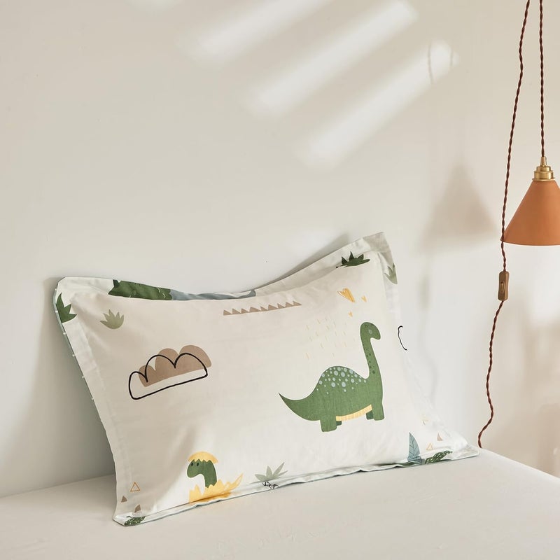 Joyreap 4 Piece Dinosaur Toddler Bedding Set Cotton Toddler Comforter Sheet Set Green Dinosaurs Print on White Design for Kids Boys n Girls - Image 5