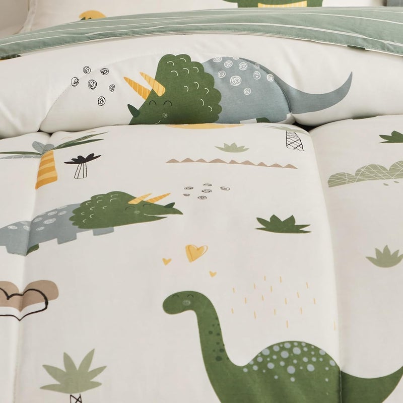Joyreap 4 Piece Dinosaur Toddler Bedding Set Cotton Toddler Comforter Sheet Set Green Dinosaurs Print on White Design for Kids Boys n Girls - Image 4