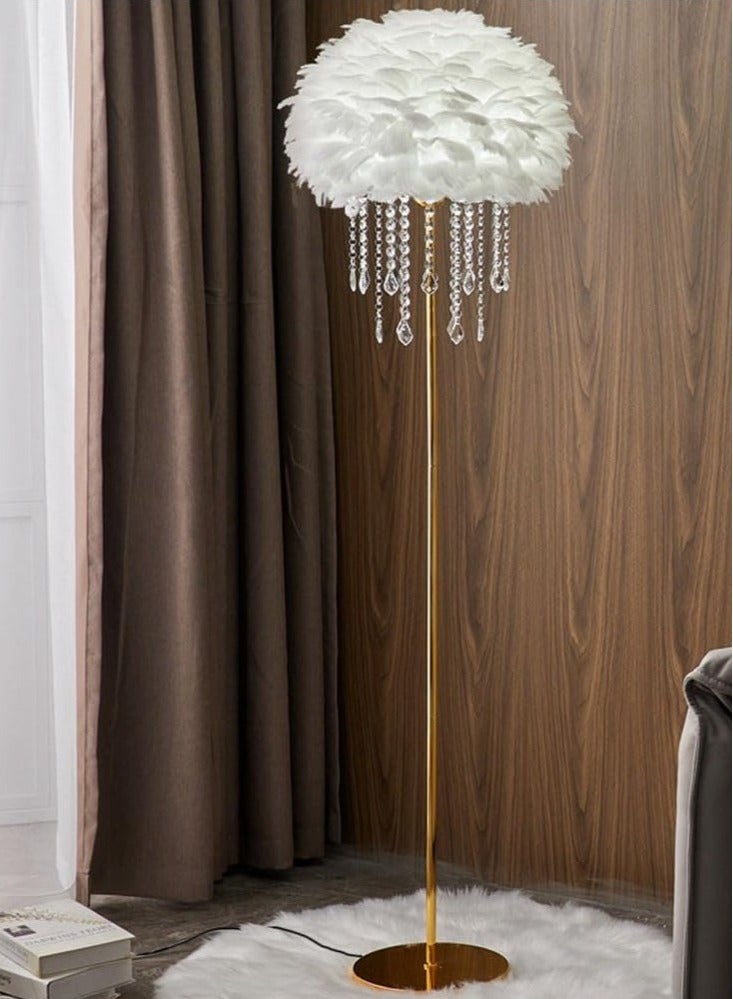 Floor Lamp Floor Lamp Feather Crystal Lamp Living Room Sofa Decorative Light 3-Color Dimmable Floor Lamp Standing Table Lamp - Image 2