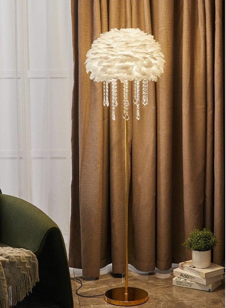 Floor Lamp Floor Lamp Feather Crystal Lamp Living Room Sofa Decorative Light 3-Color Dimmable Floor Lamp Standing Table Lamp - Image 3