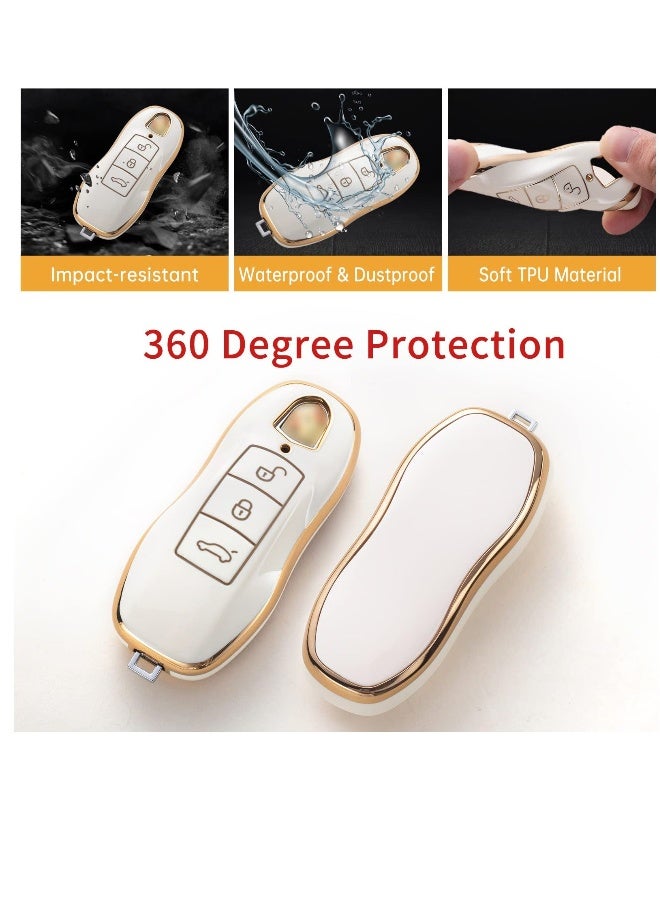 For Porsche Key Fob Cover With Keychain Lanyard, Key Fob Protector Shell Compatible With Porsche Boxster Cayenne Panamera Cayman Macan Carrera 911 991 Keyless Entry Smart Key Case