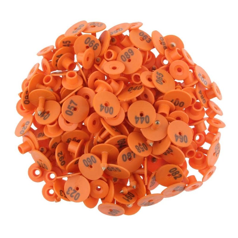 Bethlehem Livestock Ear Tags,(01-100) 100-Pack Orange Numbered Animal ID Tags with Metal Pin for Pig, Goat, Sheep Identification.Livestock Ear Tag Marker for Goat Pig Animal Ear Identification Labels - Image 1