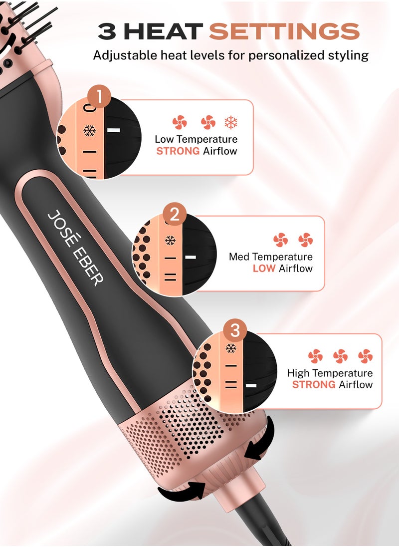 JOSE EBER 4-In-1 Hot Air Brush Set Includes Hair Volumizer, Dryer, Smoother, Straightener, Dual Voltage And 1300 Watts - Rose Gold and Black  - Image 2