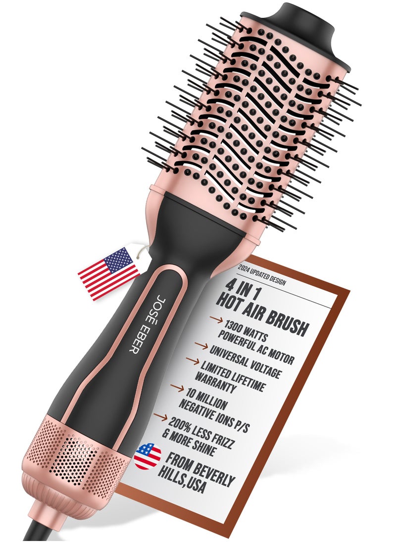 JOSE EBER 4-In-1 Hot Air Brush Set Includes Hair Volumizer, Dryer, Smoother, Straightener, Dual Voltage And 1300 Watts - Rose Gold and Black  - Image 1