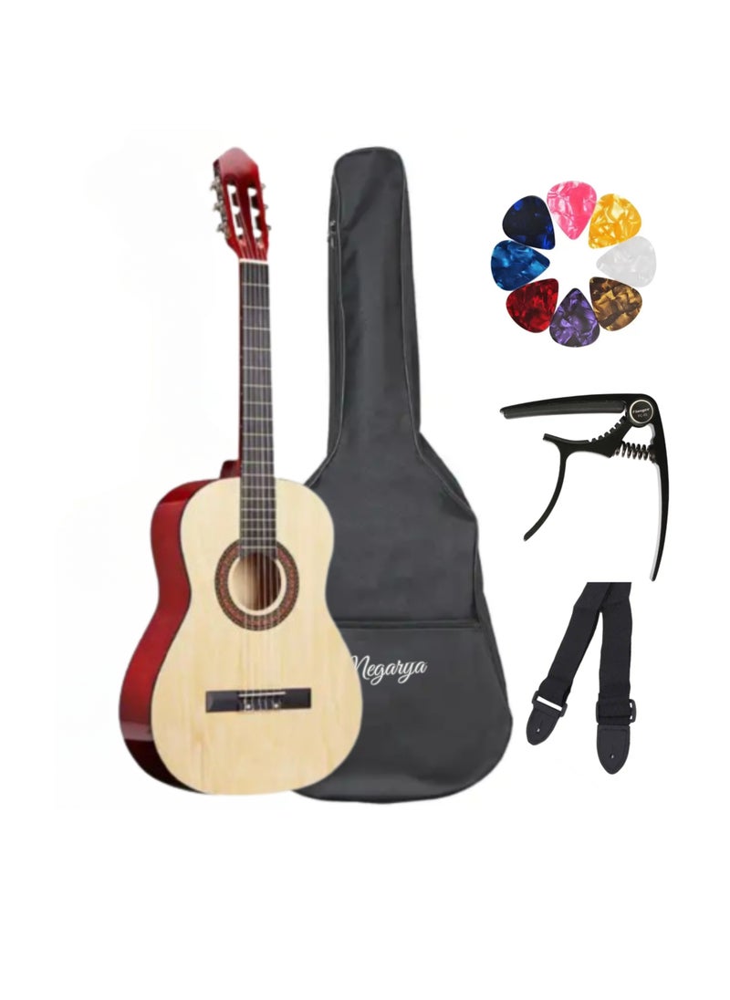 Megarya 39” Classical Guitar with Nylon Strings Guitar with Truss Rod for Beginner Professional Acoustic with Bag, Strap, Capo, Picks(Natural)  - Image 1