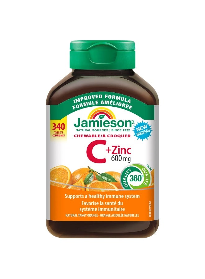 Jamieson Chewable Vitamin C + Zinc, 600 mg 340 Tablets - Image 1
