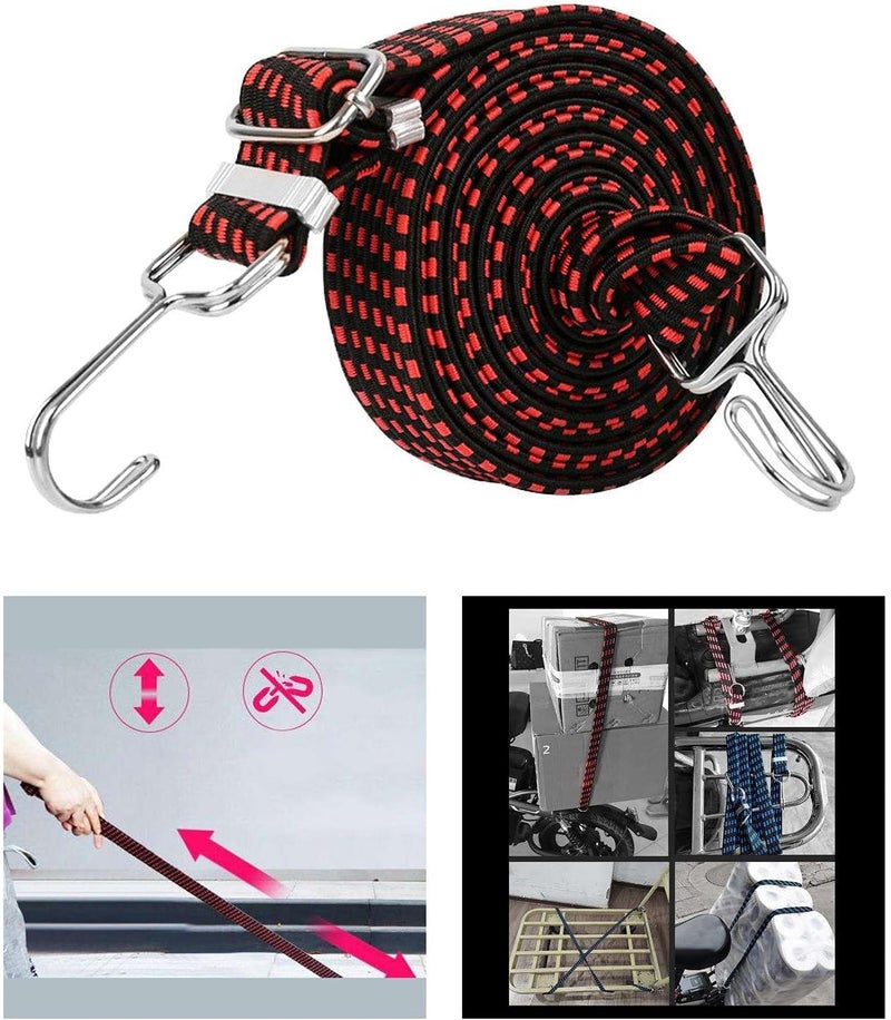 klarako Adjustable Flat Bungee Cords with Hooks, Premium Latex Heavy Duty Straps with Hooks, Adjustable Buckles, Luggage Elastic Rope - Red 0.5m - Image 2