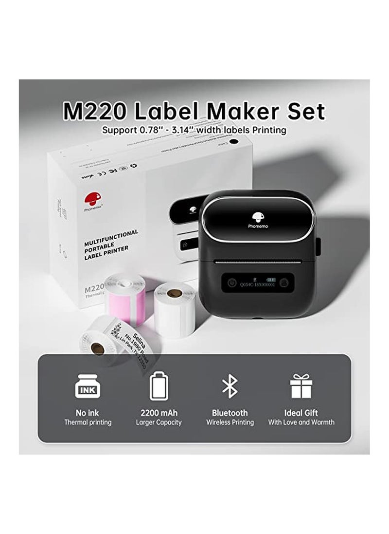phomemo M220 Label Maker Label Printer Bluetooth Thermal Sticker Printer For Barcode  Organizing  Mailing Small Business Storage Compatible With PhonePCs Support  - Image 2