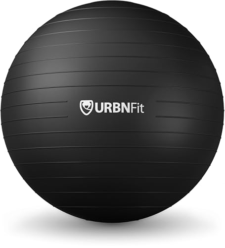 URBNFit كرة تمارين URBNFit - كرة يوغا بأحجام متعددة لليوغا، والبيلاتس، والحمل، والثبات - كرة توازن سويسرية مضادة للانفجار مع مضخة سريعة - كرسي كرة مكتبي للمنزل والصالة الرياضية - 30 بوصة - أسود - Image 1