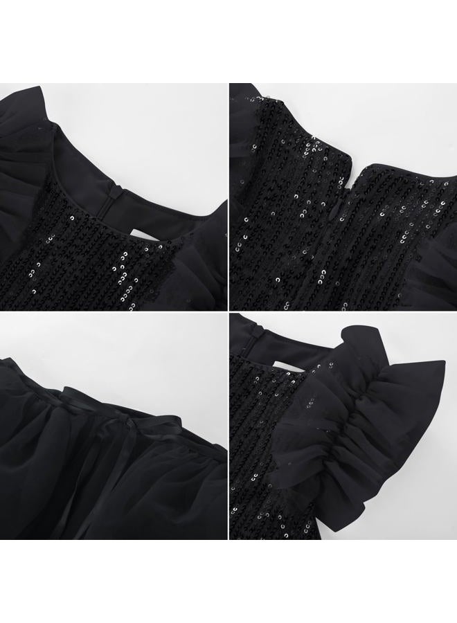 GRACE KARIN Girls Sequin Dress Formal Pageant Sparkle Party Ruffle Prom Maxi Dress Size 5-14Y, Black, 8-10 Years - Image 5