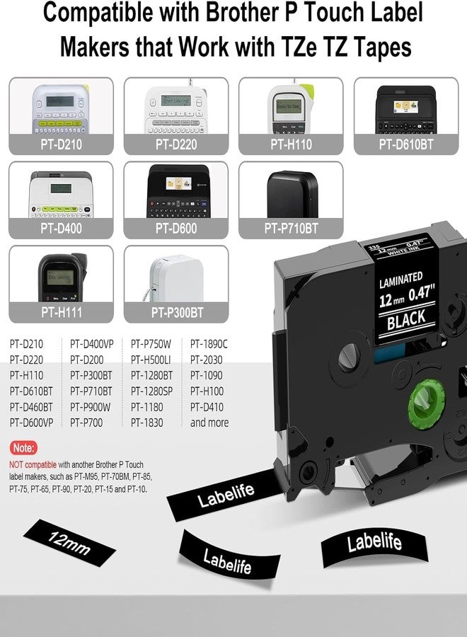 AUTM Compatible for Brother TZe-335 Label Tape 12mm White Text on Black Background Laminated, Durable, Waterproof – Compatible with Brother P-Touch Label Printers Pack of (3) - Image 3