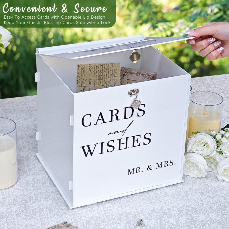SOFARKKT White Acrylic Card Box with Slot & Lock, DIY Large Wedding Card Boxes for Reception, Elegant Money Envelop Card Box for Party Wedding Birthday Baby Shower Graduation Table Decor - Image 4
