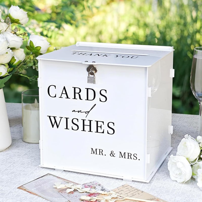 SOFARKKT White Acrylic Card Box with Slot & Lock, DIY Large Wedding Card Boxes for Reception, Elegant Money Envelop Card Box for Party Wedding Birthday Baby Shower Graduation Table Decor - Image 1