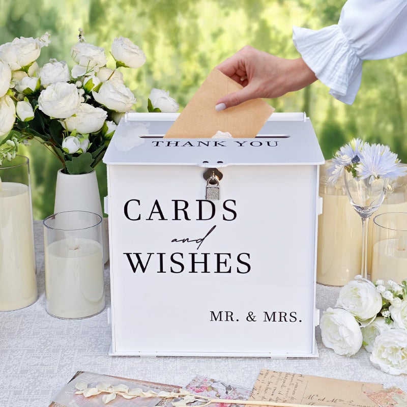 SOFARKKT White Acrylic Card Box with Slot & Lock, DIY Large Wedding Card Boxes for Reception, Elegant Money Envelop Card Box for Party Wedding Birthday Baby Shower Graduation Table Decor - Image 2