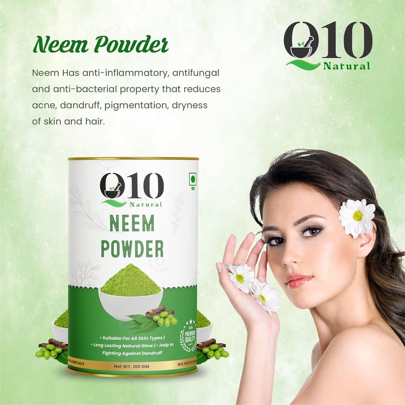 Q10 Q10 Natura Care From Nature 100 Pure Neem Leaves Powder 100 Grams Sun Dried Stemless for Face Skin Hair Growth Pack  - Image 2