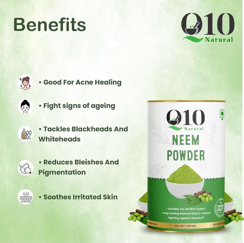Q10 Q10 Natura Care From Nature 100 Pure Neem Leaves Powder 100 Grams Sun Dried Stemless for Face Skin Hair Growth Pack  - Image 3