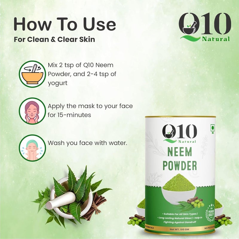 Q10 Q10 Natura Care From Nature 100 Pure Neem Leaves Powder 100 Grams Sun Dried Stemless for Face Skin Hair Growth Pack  - Image 4