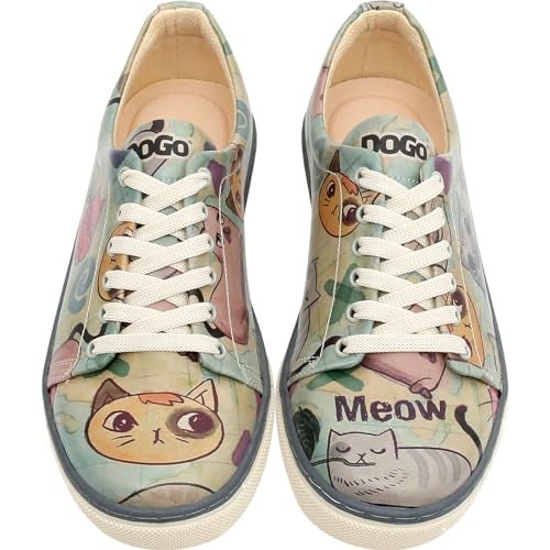 DOGO Vegan Leather Sneakers for Women - Handmade and Unique Fashion Sneakers for Women, Cats of The World Design, Size 5 - Image 2