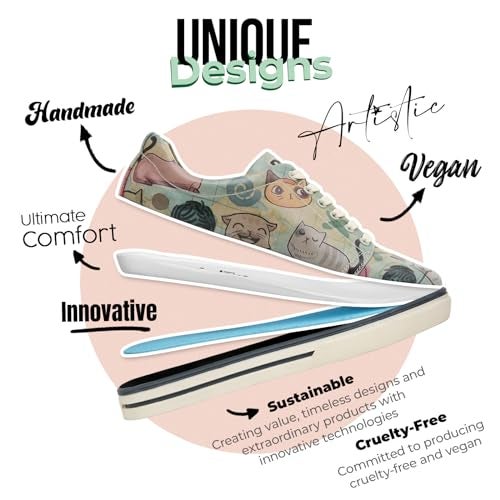 DOGO Vegan Leather Sneakers for Women - Handmade and Unique Fashion Sneakers for Women, Cats of The World Design, Size 5 - Image 4