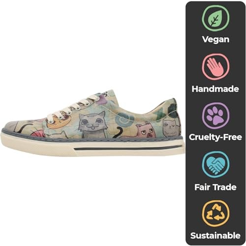 DOGO Vegan Leather Sneakers for Women - Handmade and Unique Fashion Sneakers for Women, Cats of The World Design, Size 5 - Image 3