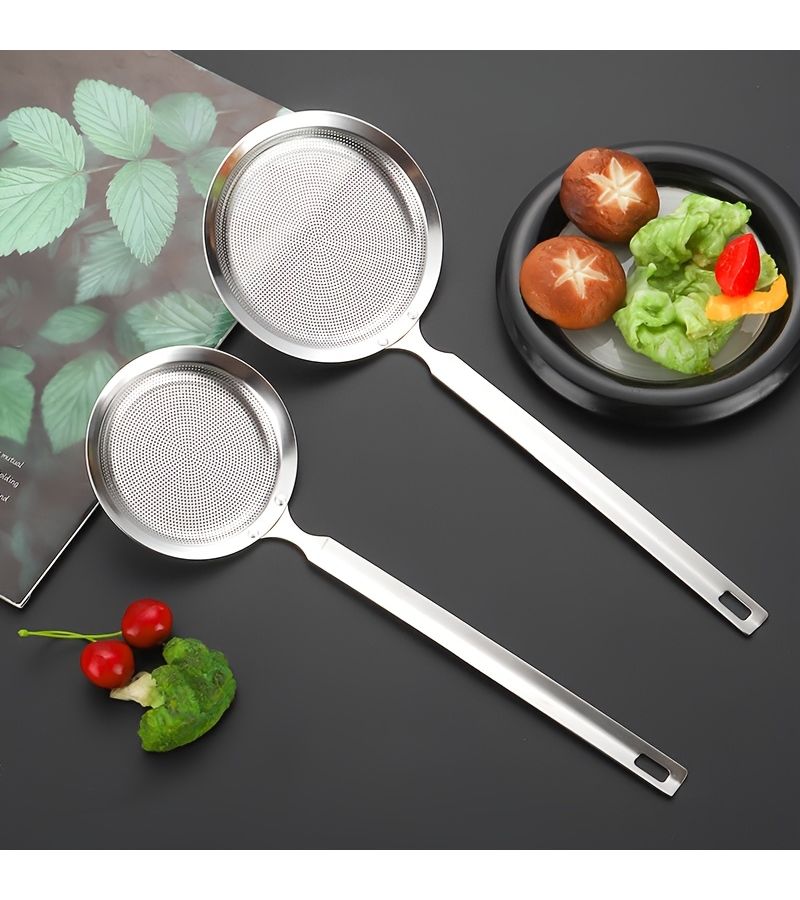 Stainless Steel Fine Mesh Strainer Spoon Large Model Skimmer With Long Handle Removes Grease Foam For Home Use Hot Pot Cooking Modern Kitchen Essential - Image 4