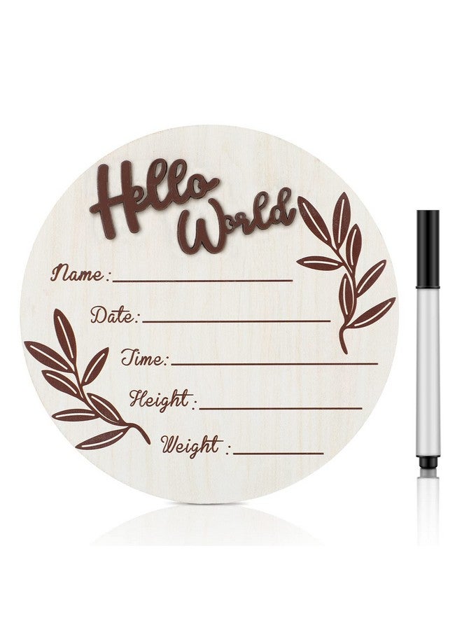 Queekay لافتة إعلان المولود الجديد، لافتة إعلان الطفل الخشبية، لافتة ولادة الطفل حديث الولادة باللون الكرزي، لافتة معلومات اسم الطفل مع قلم تحديد لحفل استقبال الطفل، ديكور حائط الحضانة (دائري) - Image 1