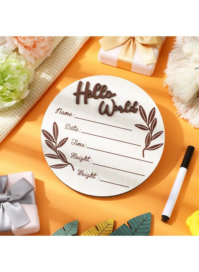 Queekay لافتة إعلان المولود الجديد، لافتة إعلان الطفل الخشبية، لافتة ولادة الطفل حديث الولادة باللون الكرزي، لافتة معلومات اسم الطفل مع قلم تحديد لحفل استقبال الطفل، ديكور حائط الحضانة (دائري) - Image 4