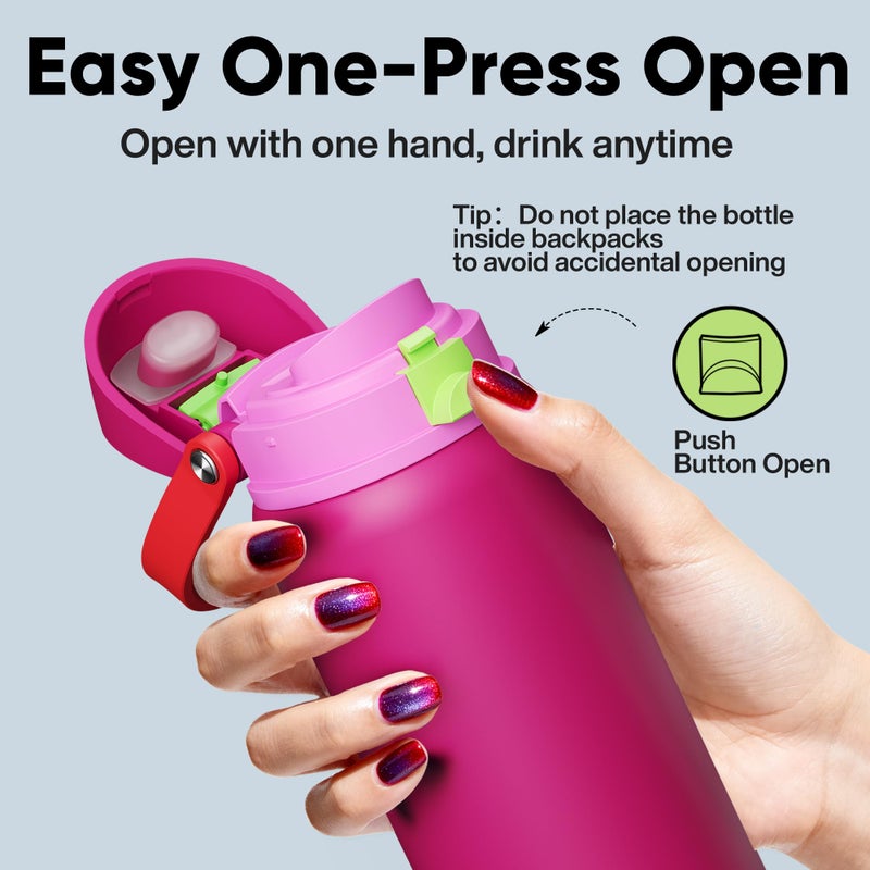 ENCOOL Insulated Water Bottle with Straw - Encool Stainless Steel Water Bottle with Push Button Lid, Leak-Proof & BPA-Free, Keeps Cold for 24 Hours for Sports, Travel, Gym (32 oz, Cerise Pink) - Image 5