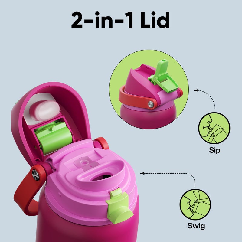 ENCOOL Insulated Water Bottle with Straw - Encool Stainless Steel Water Bottle with Push Button Lid, Leak-Proof & BPA-Free, Keeps Cold for 24 Hours for Sports, Travel, Gym (32 oz, Cerise Pink) - Image 3