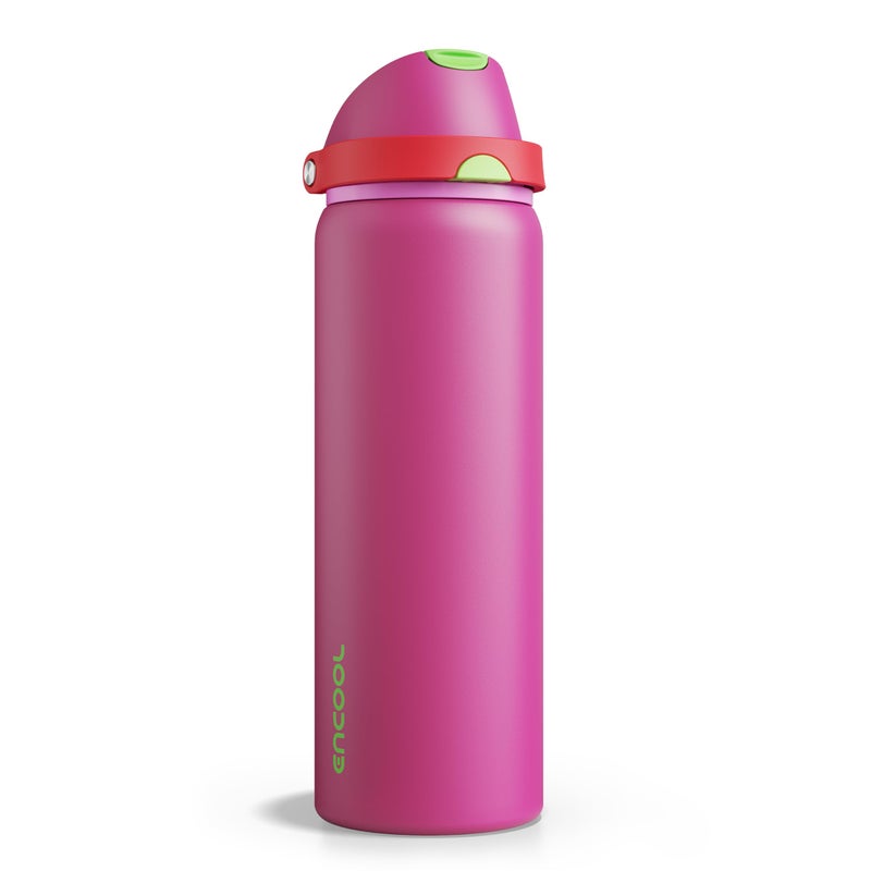 ENCOOL Insulated Water Bottle with Straw - Encool Stainless Steel Water Bottle with Push Button Lid, Leak-Proof & BPA-Free, Keeps Cold for 24 Hours for Sports, Travel, Gym (32 oz, Cerise Pink) - Image 1
