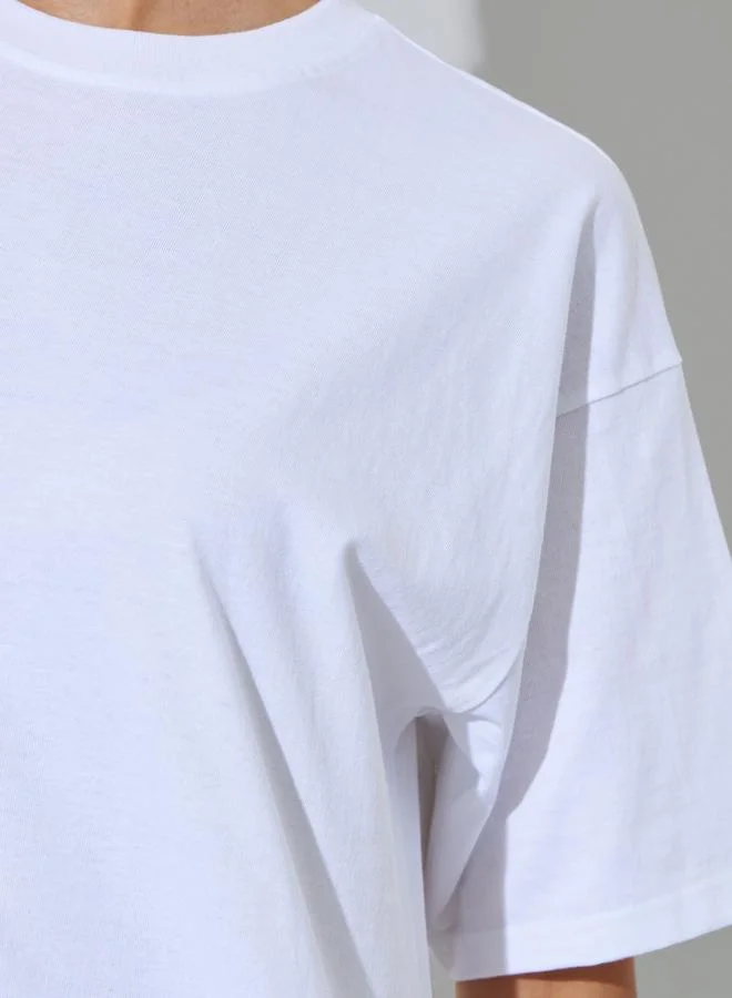 Styli White White Oversized Round Neck T-Shirt for Women | Best Price UAE