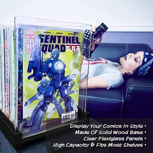 Komiq Patented Comic Book Storage Holder – Wooden & Acrylic Display Box/Case for Collectors – Organizer for Comics, Magazines & Books – Holds 150 Issues, 14.5x8 in (Black) - Image 5