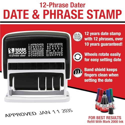 Mark 2000 12-Phrase Dater - Self-Inking Stamp - Blue Ink, Red Date - Image 2